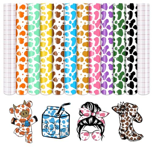 Tintnut Cow Permanent Vinyl 10 Pack 12x10 Cow Adhesive Vinyl Sheet Set, Self-adhesive Vinyl Sheets for Cutting Machine, Outdoor Permanent Vinyl Sheets for Party Decoration, DIY Mugs, Home Decal