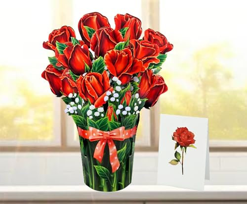 CUTPOPUP Bouquet di Rose - Biglietto Auguri Compleanno, Biglietto Festa della Mamma, 15.5x20.5cm 3D Biglietto Compleanno per Moglie, Mamma, Figlia, Lei (Roses Bouquet V2) US8-86SMIT