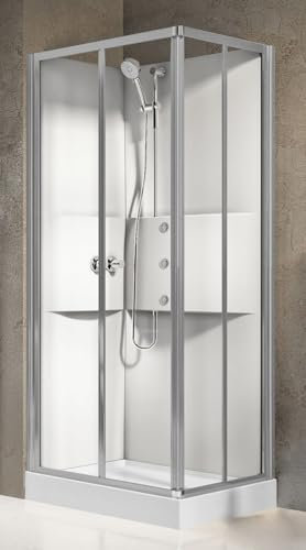 Novellini Media 2.0 A Idromassaggio 90x70 cm Cabina Doccia Multifunzione Apertura Ante Scorrevoli Montaggio Angolo Reversibile Miscelatore Termostatico Vetro Trasparente Profilo Silver Altezza 210 cm