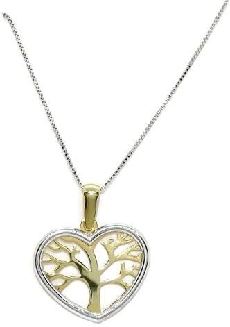 Never Say Never Collana in oro giallo 18k e oro bianco 18k a forma di cuore e albero della vita. Mamma speciale. Un regalo di cuore., cm, Oro, Non Applicabile