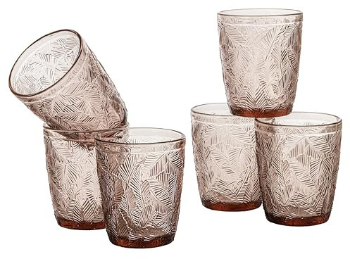 Baroni Home Set 6 pz di Bicchieri in Vetro Decorati con Rifiniture in Rilievo da 30 CL, Lavabili in Lavastoviglie, 8x8x10 cm, Cipria Foglie