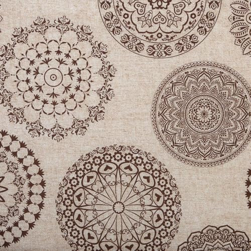 Kt KILOtela - Bedruckter Leinwandstoff, Dekoration, Polster, Kissen, Vorhänge, Tagesdecken, Taschen, Tischdecken, Basteln, 100 cm Länge x 280 cm Breite, Mandalas, Tattoo, Braun, 1 Meter
