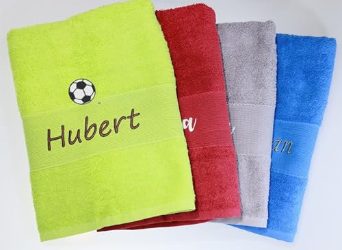 BotoHome ★ Duschtuch 70x140 mit Namen mit Aufhänger ★ Handtuch 50x100 mit Namen und Motiv Bestickt ★ 500 g/m2 ★ 100% Baumwolle ★ SUPER QUALITÄT ★ Geschenk ★ (Grün, 70 x 140 cm + Motiv)