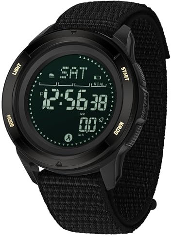 findtime Montre de sport pour homme avec boussole, podomètre, compteur de calories, montre étanche militaire, chronomètre, montre de course à pied, bracelet en nylon, Noir
