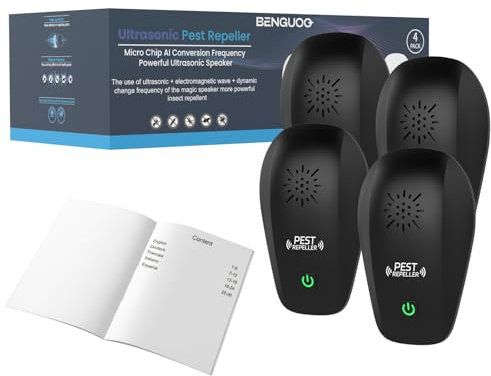 BENGUOO Ultrason Souris et Rats, 4 unités Repulsif Souris et Rats Ultrason puissant, Répulsif Moustique Cafard Intérieur Prise Anti Rat Rongeur Efficace Contre Insecte Nuisible pour Bureau Maison Noir
