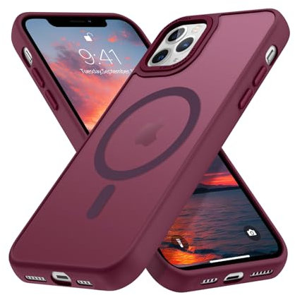DUEDUE Cover Magnetica per iPhone 11 Pro 5.8[Compatibile con MagSafe], Custodia Opaca per iPhone 11 Pro Case con Pulsante metallico Ultra-Sottile TPU Silicone Anti-Scivolo, Prugna