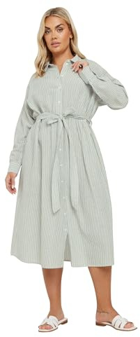 Yours Curve Sage Green Linen Stripe Shirt Dress - Women's - Plus Size Curve