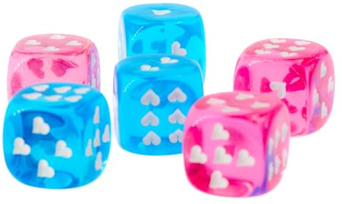 WeLoveDice - Würfel pink und türkis mit weißen Herzen - Made in Germany - 6 Stück