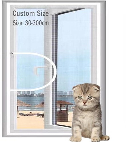 Miaogoo Screen Window for Bedroom Balcony, Custom Self-Adhesive Window Door Mesh, Keep Bugs Out, Cat Safety Screen Net (White)