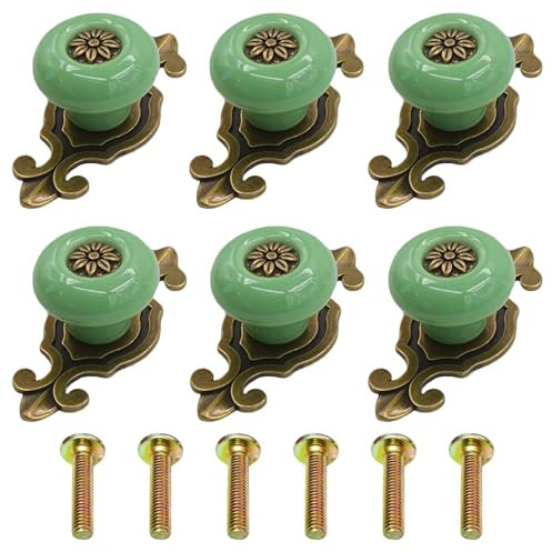 Wuuooei Keramikknöpfe für Vintage-Möbel, 6 Stück Retro-Möbelgriffe, Keramikknöpfe mit Schrauben für Türen, Schränke, Schubladen, (6, Grün)