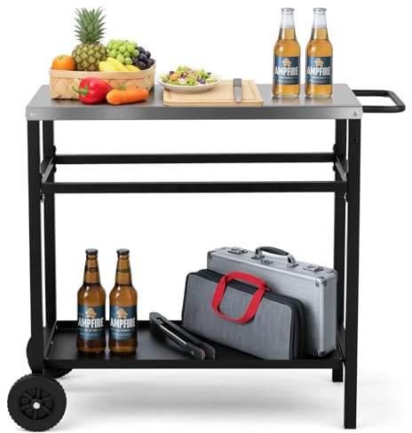 HOBBYZOO Desserte à roulettes, Chariot de Barbecue Mobile à 3 Niveaux, 95 x 45 x 83 cm, Établi en Acier Inoxydable argenté - Cuisine exterieure, Noir (sans Panier en Filet)