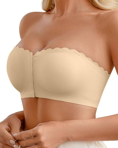 Joligiao Sujetador sin Tirantes Mujer Tallas Grandes Sujetadores sin Aros sin Relleno Bandeau con Cierre Delantero Invisible Strapless Bra Comodos Transpirables Bralette Crop Tops