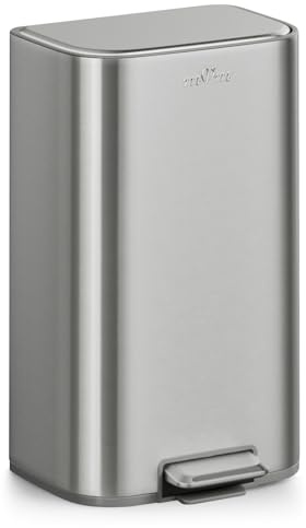 mVm Papelera de Cocina con Pedal 30L, Cubo de Basura Plata, Acero Inoxidable Antihuellas, Tapa Amortiguada Cierre Suave, con Cubo Interior Extraíble, para Cocina Oficina Baño