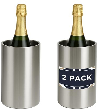 Chabrias Ltd 2 Pack Insulated Double Wall Stainless Steel Wine & Champagne Ice Bucket Cooler - Perfect Wine Cooler for Bottles & Champagne Chiller, Essential Drinks Bucket for Any Occasion