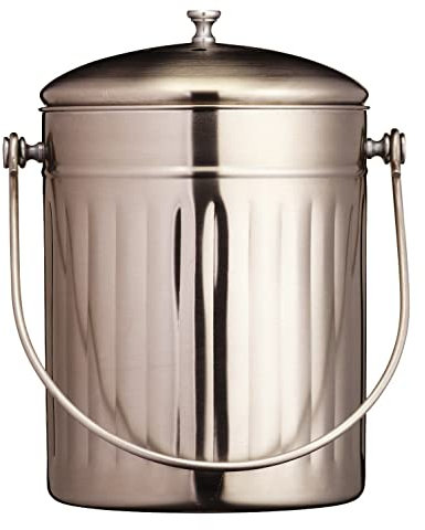 KitchenCraft High-Capacity Small Kitchen Compost Bin, 5 Litres (1 Gallon) - Stainless Steel, Silver