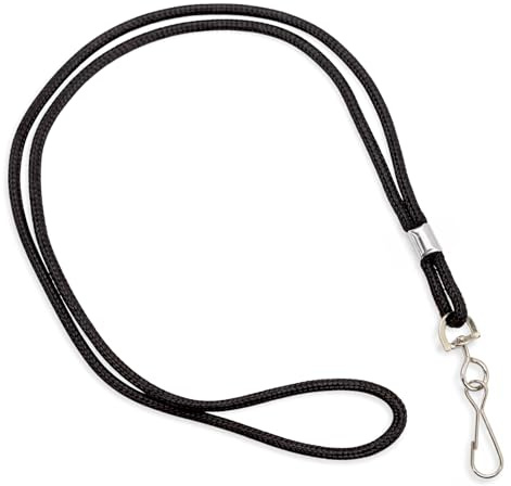 Specialist ID Black Lanyard with Swivel Hook - Basic, Round, Thin Braided Non-Breakaway Neck Strap Cord for School Name Tag, Office I'D Card, Keychain, Referee Whistle and More