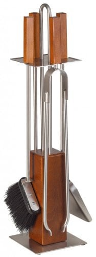 Schössmetall Kamingarnitur 4-TLG. Edelstahl/Holz braun, Kubo-1 04570470