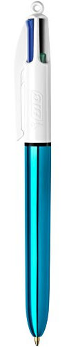 BIC - 1 Stift 4 Farben Glanz - weiß/metallisch blauer Schaft - 4 klassische Farben