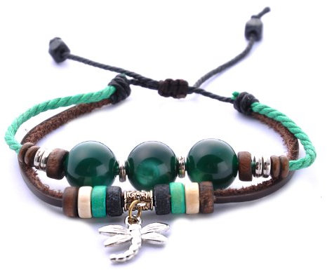 Morella Damen Armband aus Leder mit Perlen und Libellen Anhänger
