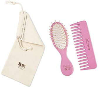 TEK - Set de Deux: Brosse Ovale et Peigne FSC® 100% avec Sac en Coton - Couleur Rose - Fabriqué à la Main en Italie