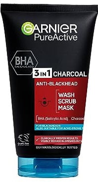 Garnier Pure Active 3 In 1 Charcoal Blackhead Mask Wash Scrub, Aloe Vera, 150 Ml, Pack Of 1