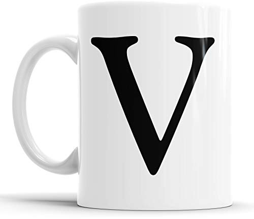 Faithful Prints Alphabet Mug Letter Mugs Initial Coffee Cup Birthday Fathers Day Gift (Letter V)
