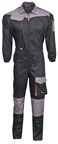 NORMAN Black/Grey Men's Work Wear Overalls Boiler Suit Coveralls Mechanics Boilersuit (L)