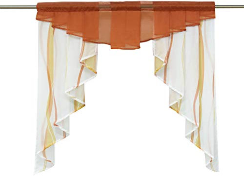 HongYa Tunnelzug Scheibengardine transparenter Voile Kurzgardine für Kleinfenster H/B 145/140 cm Creme Terra