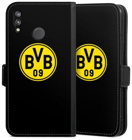 Klapphülle kompatibel mit Huawei P20 Lite Handyhülle aus Kunst Leder schwarz Flip Case Borussia Dortmund Logo BVB