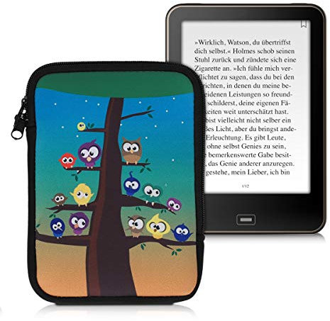 kwmobile Tasche für eReader - Neopren Hülle Schutzhülle Eule Baum Mehrfarbig Blau Braun - 17 x 12 x 2 cm Innenmaße
