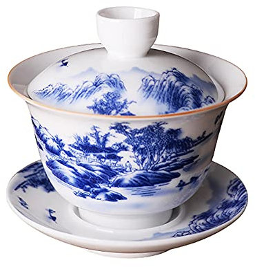 Jingdezhen Gaiwan chinois fait à la main 100 ml Style montagnard Porcelaine Bleu et blanc Service à thé Gaiwan Kungfu traditionnel chinois