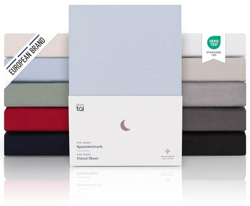 Blumtal® Premium Spannbettlaken 90x200cm 2er Set Jersey - Oeko-TEX zertifiziertes Bettlaken 90x200cm Baumwolle 100% - Spannleintuch 90x200 für Matratzen bis 25cm - 90x200 Spannbettlaken - Hellblau