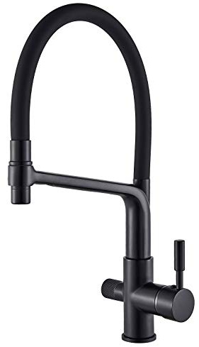 Suguword - Rubinetto da cucina a 3 vie, con doccetta, nero, 2 leve, miscelatore 3 in 1, rubinetto per acqua potabile, cucina in ottone con doccetta girevole a 360°