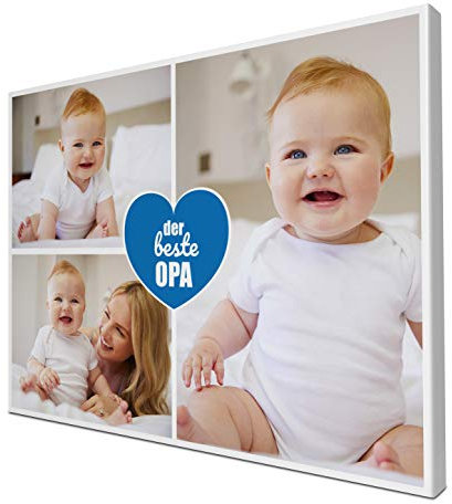 wandmotiv24 Leinwandbild 260 g/m ² - Foto-Collage mit 3 Fotos - Fotogeschenk - Geschenk für den Großvater - Kunstdruck querformat 40x30cm (BxH) - Für den besten Opa - M0010