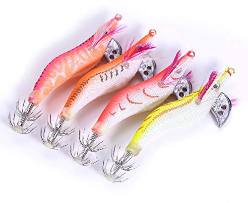 Angelköder, Angelköder Kunstköder Fische Angeln Set, 4 Stück Weiche Kunstköder 3D-Augen Leuchtende Garnelenwürmer, Süßwasser Salzwasser Angelset Outdoor-Angelwerkzeug für Tintenfische, Ink Fisch