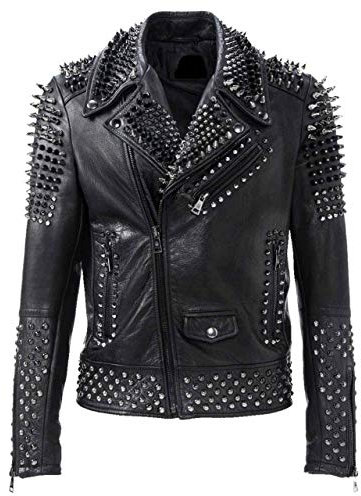 UGFashions Brando Herren Motorradjacke mit Nieten, schwarz, Rock-/Punk-Stil, Biker-Jacke aus echtem Leder, Schwarze Nieten, 3XL