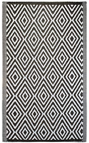 Brandsseller Outdoor Teppich ca. 90x150 cm – Wetterfest & Schimmelresistent – In- & Outdoor Teppich für Garten, Balkon, Terrasse, Camping – Pflegeleicht & Robust Schwarz