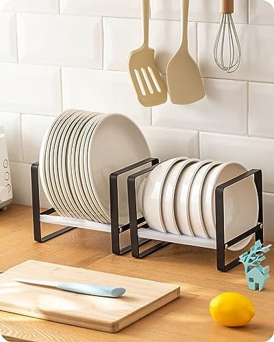 Baffect Paquete de 2 Rejillas para Platos de Metal, Rejilla para escurrir Platos, Rejilla para secar Platos Negros, Soporte para Rejilla para sartenes para Cocina, Armario, Organizador, Plato