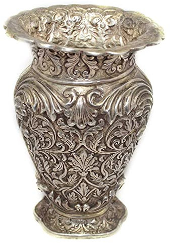 PH Antike Blumenvase, alte Handarbeit, massives Silber, traditionelle Handgravurarbeit