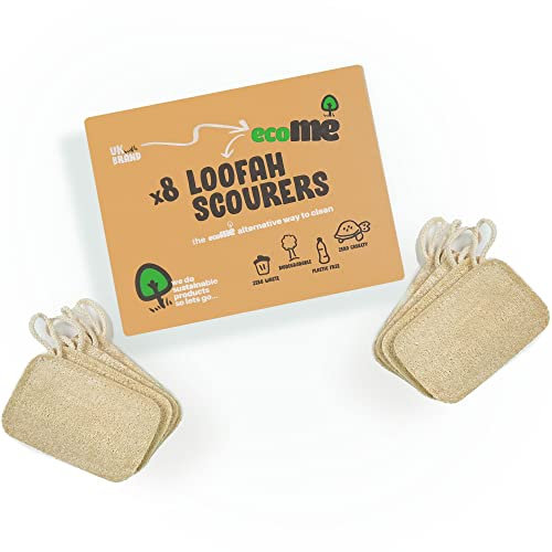 ecoME Cellulose Kitchen Washing Up Natural Loofah Sponge Scourer | eco-Friendly Friendly Home Cleaning Products | Non-Scratch Sponges | Zero Plastic | Biodegradable & Compostable | 8 Pack |UK Brand