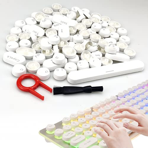 104 pièces Rondes Punk Keycap, Panneau Mat, pour Clavier de Jeu mécanique (Blanc) avec Outil de Retrait de Capuchon de clé d'extracteur de Clavier et Brosse de Nettoyage