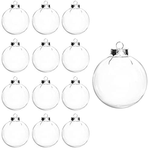 12 Pcs DIY Clear Plastic Fillable Ornament Balls 2.36Inch Christmas Balls for Christmas, Halloween, Birthday, Wedding Decor, DIY Crafts Decorations (60 mm)