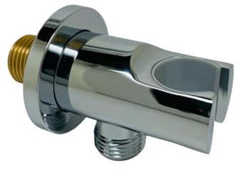 Wandanschlussbogen mit Brausehalter Halter Chrom, 1/2 Zoll, Wandanschluss mit Duschkopfhalterung, Schlauchanschluss mit Wandbrausehalter, Wandanschluss Dusche für Handbrause in Chrom, VoKs