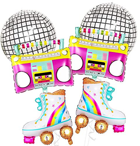 YGCHEN Disco Party Luftballons Rollerskate Rainbow Folienballon Radio Boombox Helium Ballons Disco Ball Balloons für 70er 80er Jahre, Rock'n'Roll Themenparty Deko