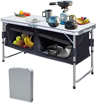 Cecaylie Cocina de camping de aluminio, armario de camping, cocina para exteriores con bolsa de transporte, armario para picnic