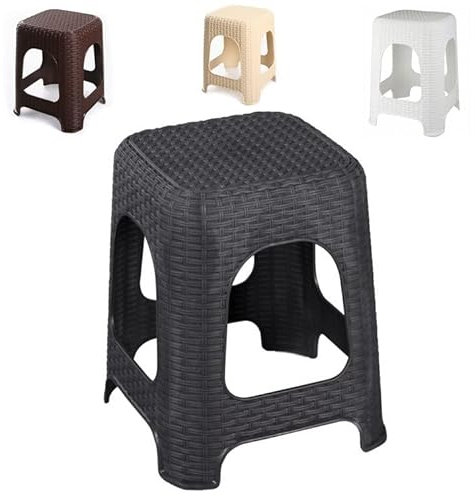 R.G. Hocker Sitz Sitzhocker Sitzfläche Rattan Optik Badhocker Stapelhocker 160kg Garten Stuhl H 44cm (Weiß)