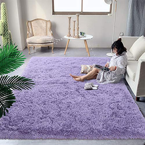 DweIke Flauschiger Shaggy Area Teppich, Lila Plüsch Teppiche für Wohnzimmer Schlafzimmer, Weiche Teppiche für Kinder Mädchen Jungenzimmer, Extra großer flauschiger Teppich, 1.8 mx2.7 m, Lila