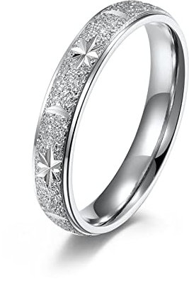 Stfery Hochzeit Ring Deko, Frauen Ring Silber Edelstahl 60 Sterne und Mond Schnitzen Ringe Zubehör für Frauen Männer Paare