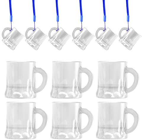 12 Stück Schnapsglas mit Henkel Kunststoff 3CL Schwarz Schnapsbecher Party Schnapsgläser mit 12 Schnapsglaskette Kunststoff Geburtstag Tassen für Junggesellenabschied,Fasching,Mottoparty (Transparent)