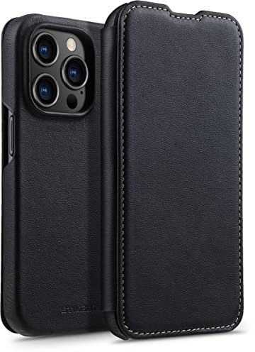 STILGUT Book Case kompatibel mit iPhone 14 Pro (6.1“) Hülle aus Leder zum Klappen, Klapphülle, Handyhülle, Lederhülle - Schwarz Nappa